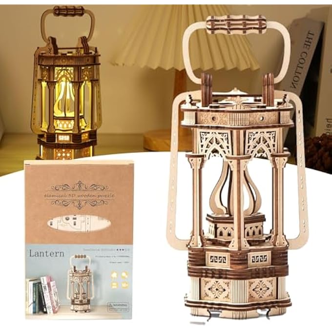 3D WOODEN PUZZLES FOR ADULTS, 145 PIECES LED 3D PUZZLES LANTERN, 3D WOODEN MODEL BUILDING KITS FOR ADULTS, LOG MAKING, NO GLUE OR OTHER TOOLS REQUIRED, BEST CREATIVE GIFT FOR KIDS, ANTIQUE DECORATION - Image 1